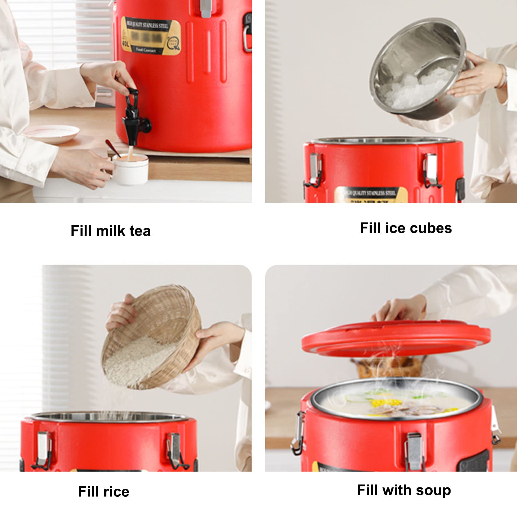 Tarros Aislantes para Alimentos,Termo Barril para Alimentos, Vesícula Biliar Más Interna De Acero Inoxidable Engrosada, Mantenga La Sopa De Gachas Caliente, Rojo,50L