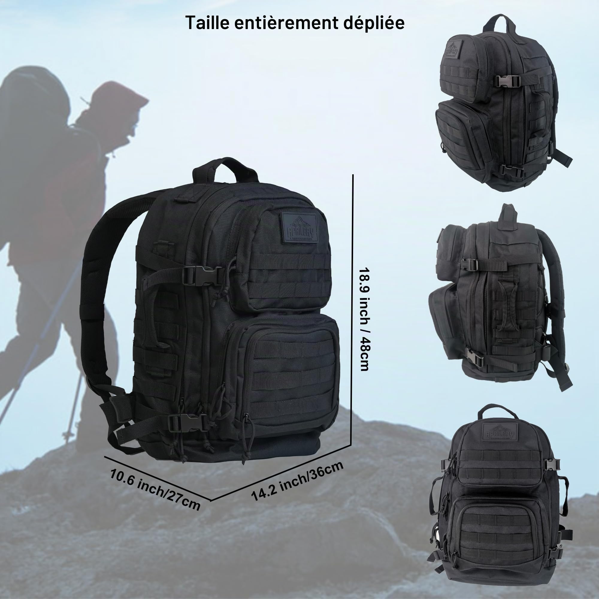 APRILBAY Sacs à dos tactiques Sac à dos de plage Sac à dos d'extérieur Sac à dos de randonnée Sac à dos Molle, 3 jours Assault Pack, Sac à dos militaire Voyage d'affaires Grand sac d'espace