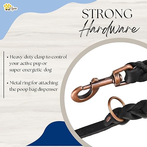 Miniatura 4 de Correa de perro de cuero trenzado de 5.6 pies, correas de cuero de entrenamiento resistente para razas medianas y grandes (negro, 5.6 pies x 34