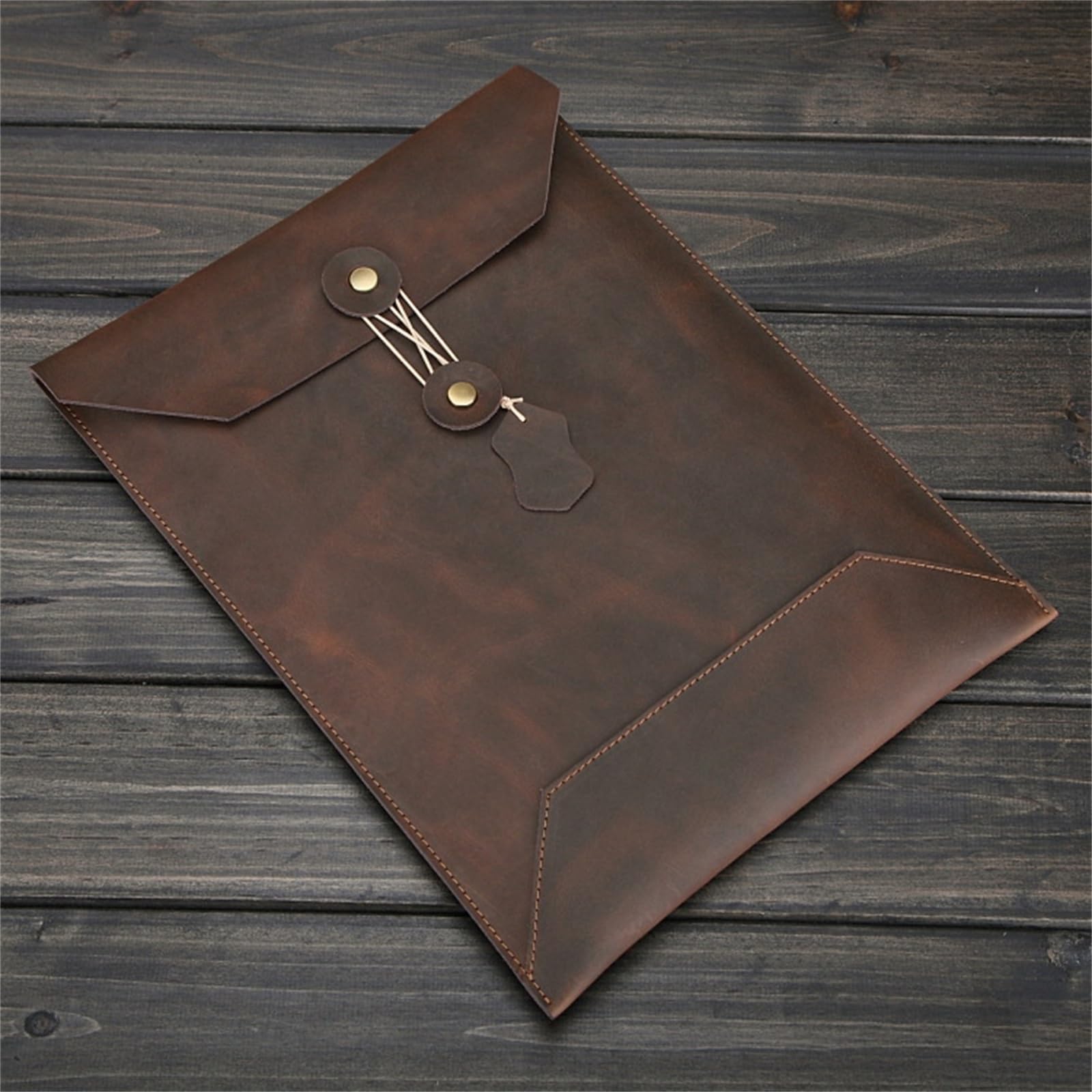 Skórzane etui na dokumenty, Skórzany uchwyt na dokumenty A4 Rozmiar Kawa Kolor Retro Aktówka Folder Organizer Do Biura Podróży Tablet Laptop