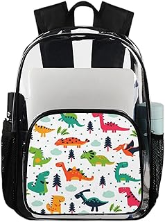 Mochila transparente de dinossauro de desenho animado, mochila transparente impermeável de dinossauro colorido mochila transparente de PVC com alça de ombro reforçada para escola, trabalho, viagens, Multicor