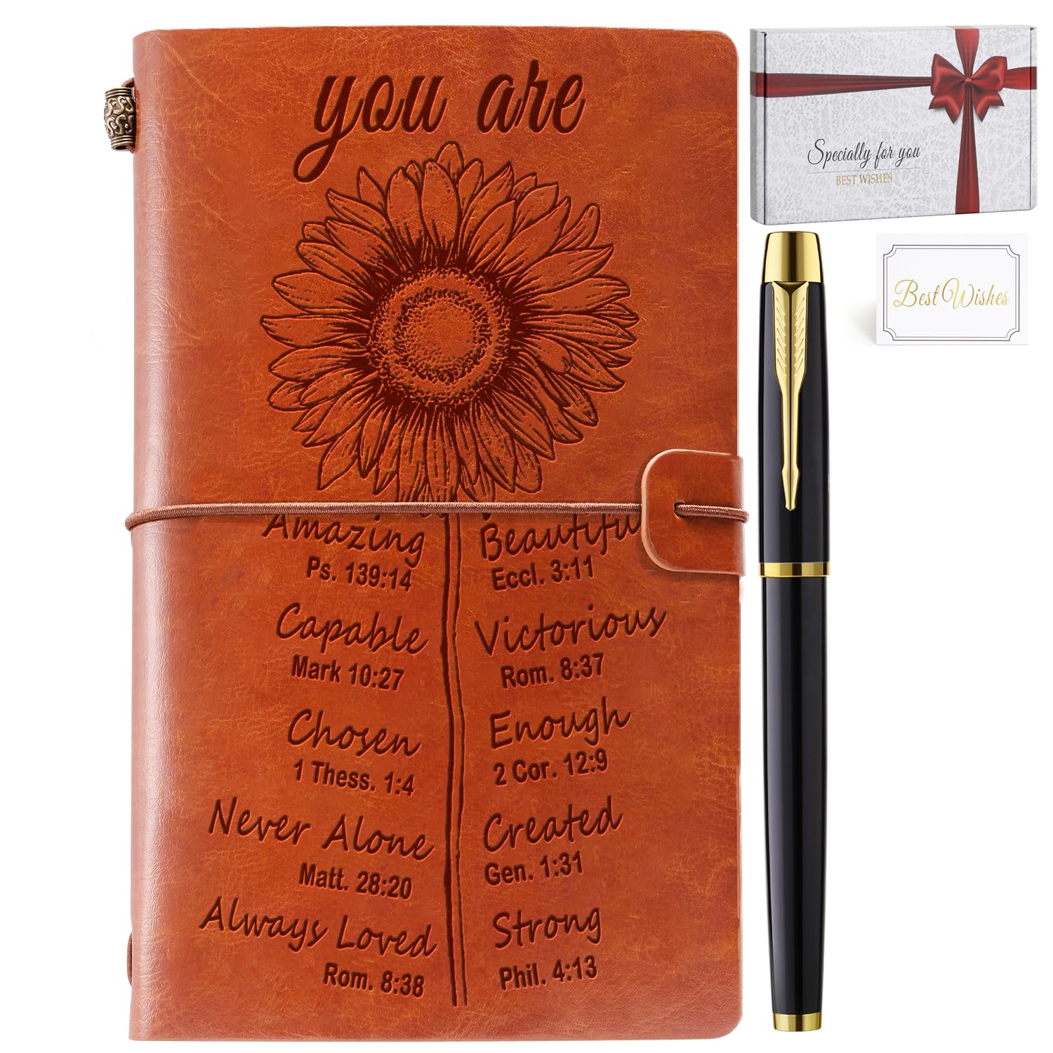 Filten Christian Gifts for Women Leather Journal Notebook Religious Sunflower Gift Inspirational Thank You Gifts Birthday Gifts Graduation Gift For