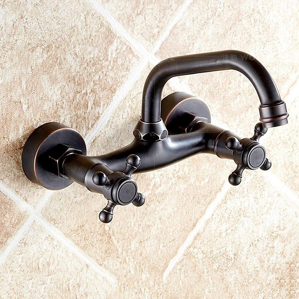 Grifos de cocina rústicos de bronce de pared con sistema giratorio de doble mando