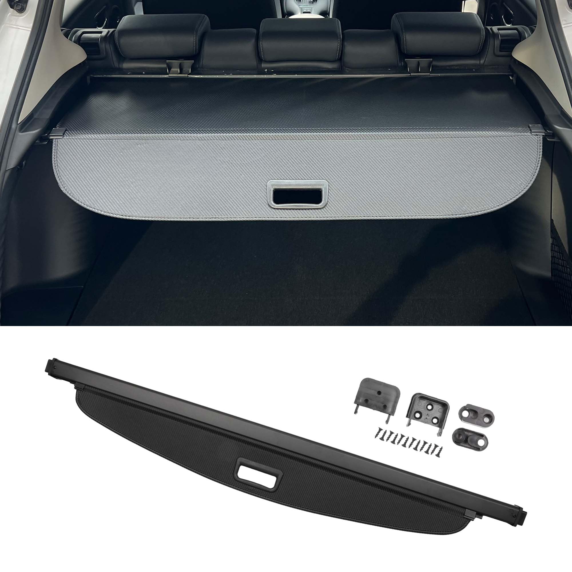 MotofortiCar Trunk Retractable Cargo Cover for Kia Seltos 2020-2024 Rear Trunk Parcel Shelf Luggage Security Shield Shade, Canvas Black Carbon Fiber