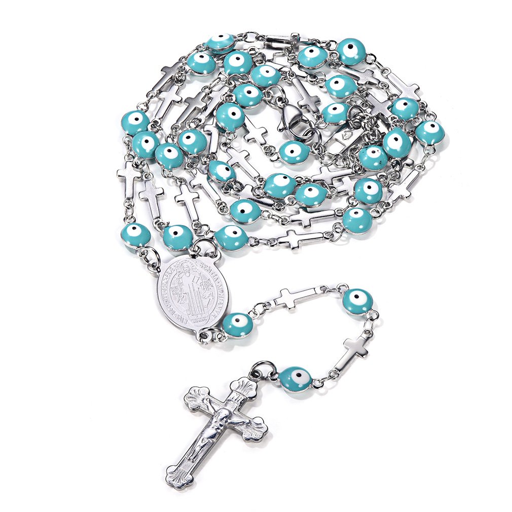 Buy FaithHeartBlue Evil Eye Rosary Necklace Turkish Talisman Christian
