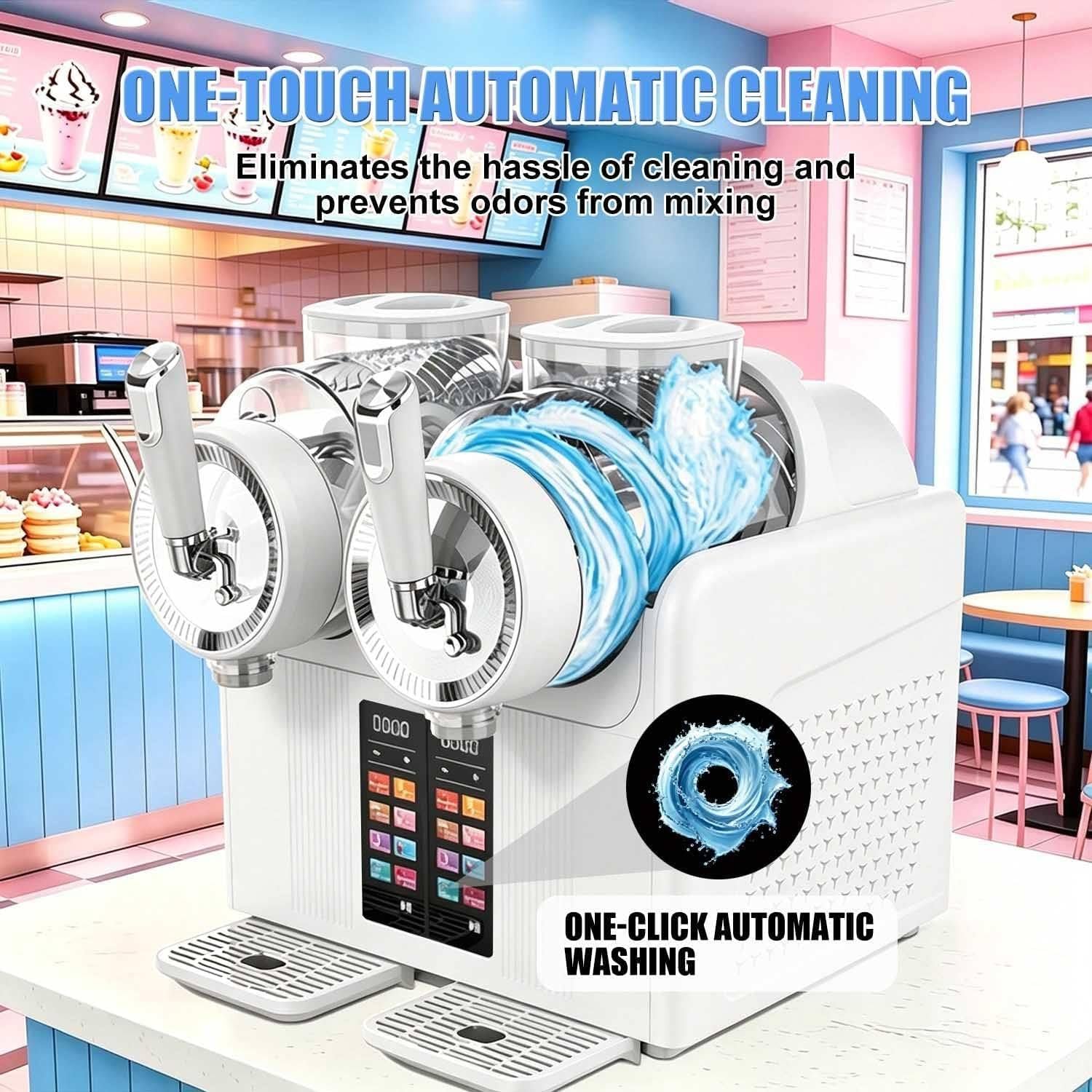 Máquina De Granizados, 2 L*, Máquina De Granizados De Doble Ranura para Uso Comercial Y Fiestas, 7 Programas Preestablecidos, Máquina para Bebidas Frías con Autolimpieza Y Pantalla LED Black
