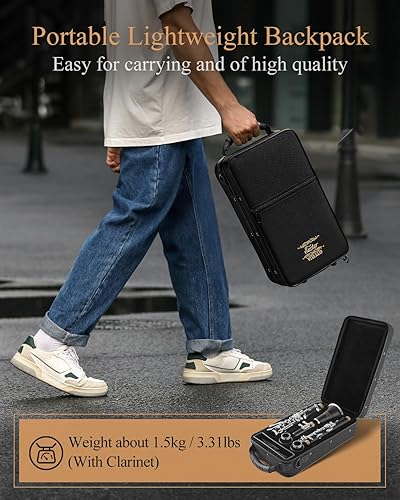 Miniatura 16 de Eastar Clarinete plano B para principiantes, clarinete ébano niquelado con 2 barriles, 3 cañas, guantes blancos, estuche rígido, limpieza Kt, ECL-300