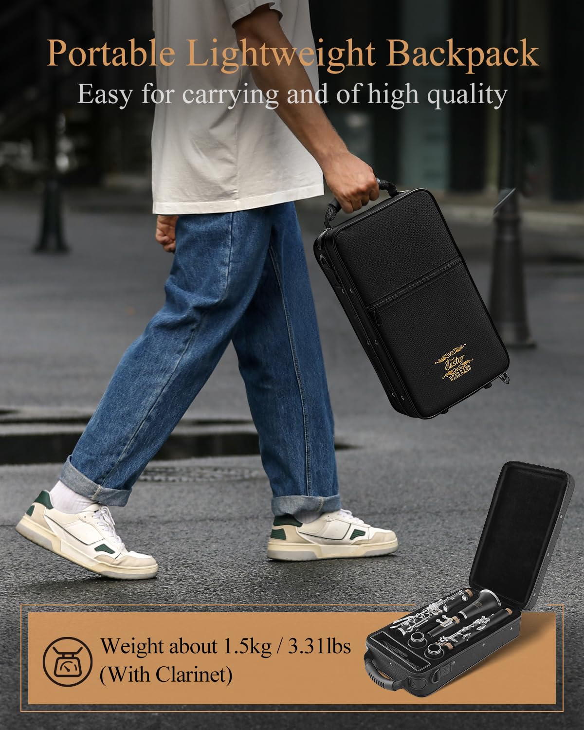 Eastar Clarinete si bemol Commander banda de viento ECL-400 Llaves de plata ebonita con estuche rígido, 4C Boquilla de práctica especial