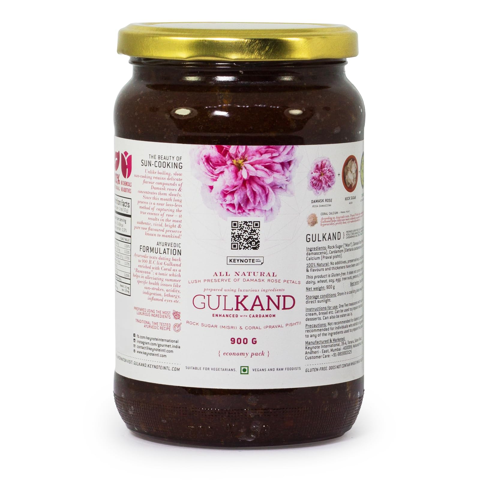 Keynote Gulkand | Export Grade | Sun Cooked | Damask Rose, Misri, Cardamom & Praval | Glass Jar 900 grams-image-27