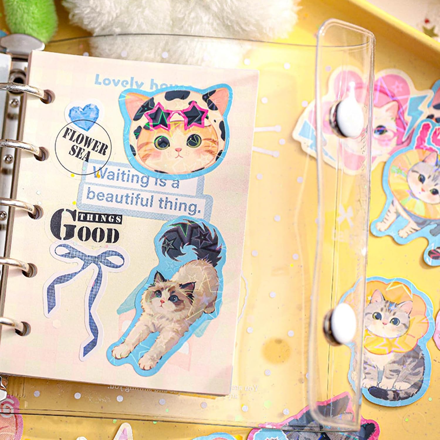 120Pcs Holographic Cat Stickers with Iridescent Finish Cute Kitten Vinyl Decals for Laptop Water Bottle Scrapbook Phone Case Waterproof Animal Stickers for Adults Pet Lovers - Image 6