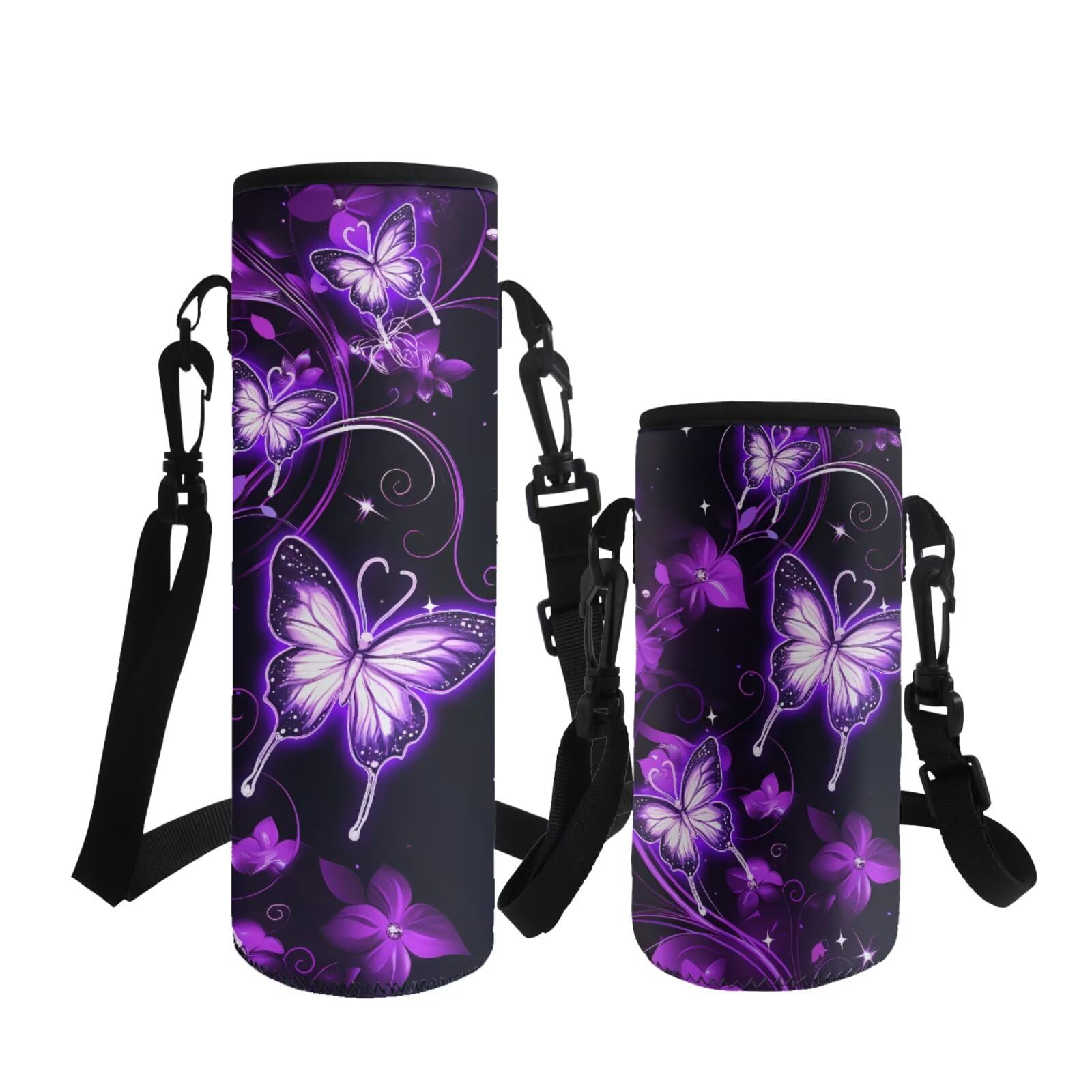 ASQVTIFE Butterfly Water Bottle Carrier with Strap for Kids Girls Neoprene Insulated Hydrobag Crossbody Water Bottle Holder School Camping Steel/Glass/Plastic Bottles Energy Drinks S — image 1