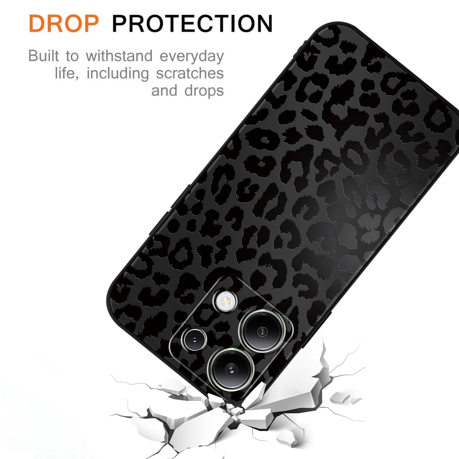 Coqinen Coque Pour Xiaomi Redmi Note 14 5G, Étui Mat Translucide Silicone Avec Aesthetic Léopard Motif, Minimaliste PC Dur Housse Arrière Anti-Rayures + TPU Bumper Antichoc - Noir