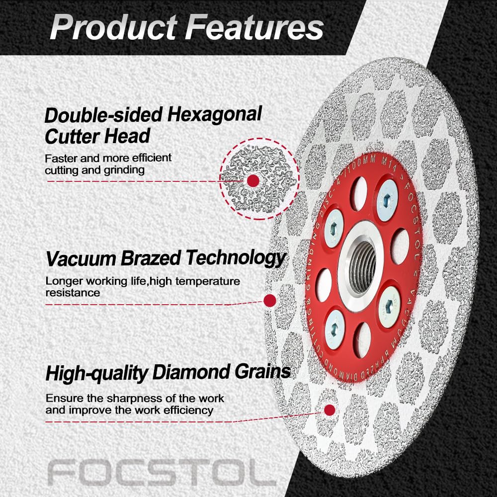 FOCSTOL Diamond Cutting Grinding Disc - 100mm Tile Cutting Blade for Porcelain Ceramic Tile Marble Quartz for Angle Grinder - Image 3
