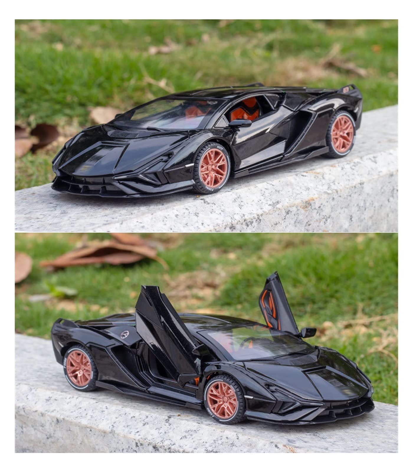 Gotowy model samochodu w skali 1/24 Odlew Ze Stopu Dla Lamborghini SIAN FKP-37 Model Samochodu Zabawkowego Symulacja Zabawki Z Napędem Pull Back Samochodowe Miniaturowa replika samochodu(Black)