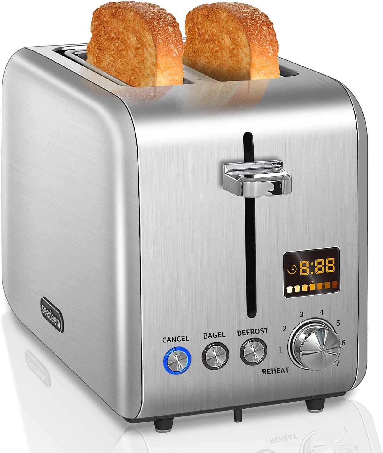 SEEDEEM Toaster 2 Slice, Stainless Steel Bread Toaster with
