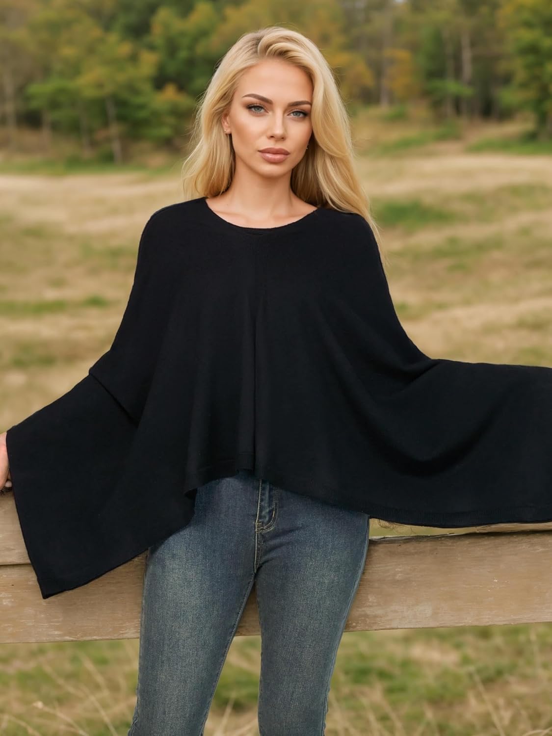 Lacretazhi Women's Shawl Wraps Lightweight Knitted Poncho Sweater Versatile Scarf Cape Cardigan for Autumn Winter Spring - Image 7