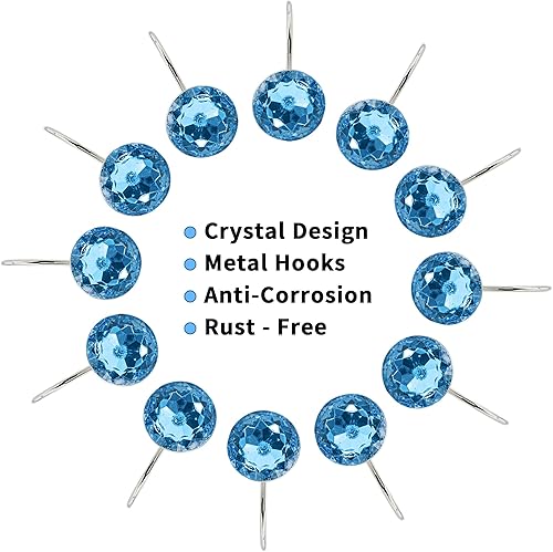 Miniatura 4 de MitoVilla Ganchos azules para cortina de ducha, ganchos de metal para cortina de ducha, anillos de ducha azules a prueba de óxido para accesorios de