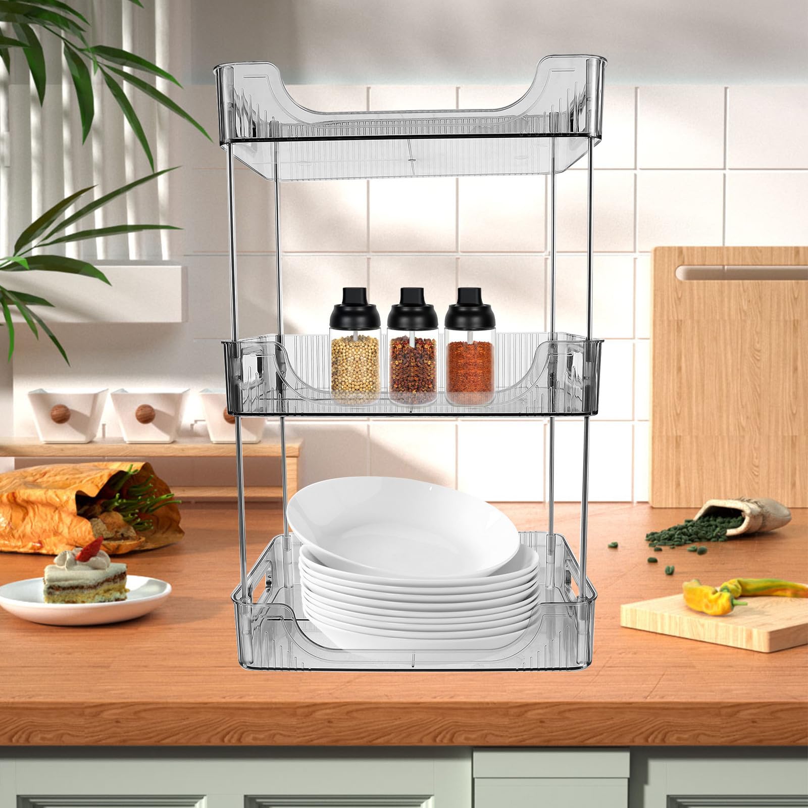 Organizzatore da Bagno a Tre Livelli in Acciaio Inox e PET