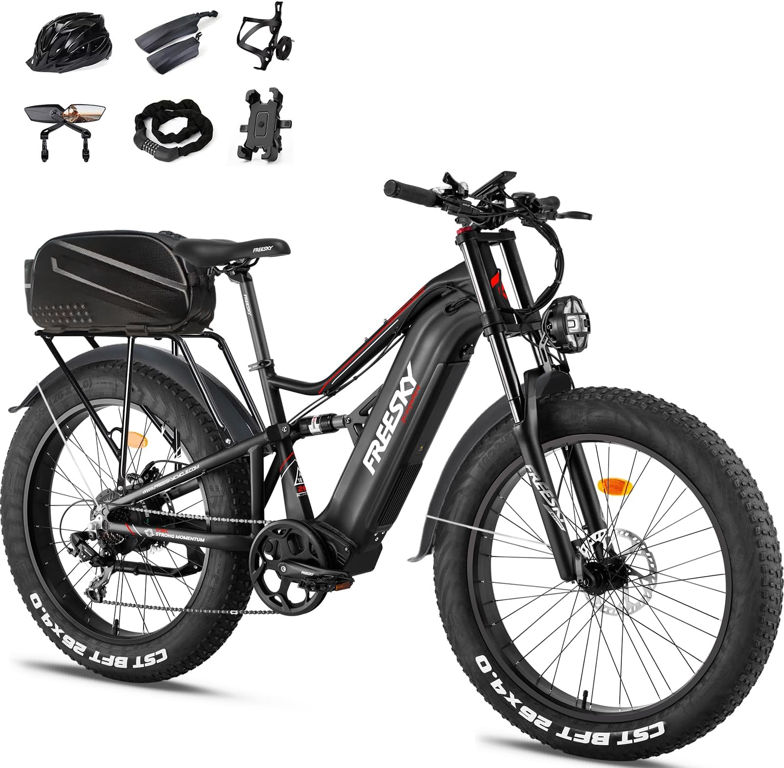 FREESKY Electric Bike for Adults 1800W BAFANG Motor, 48V 30Ah Samsung Cells Battery Adult Electric Bicycles, up to 35MPH &120 Miles Long Range Ebike, 26" Fat Tire Full Suspension Mountain Beach E Bike