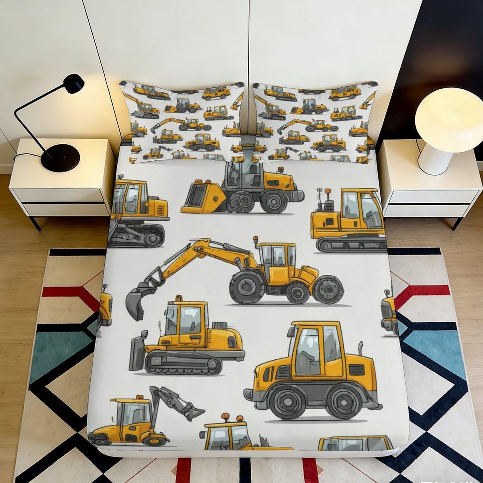 Jqzkxnhpbr Style-3 3D Printed Construction Vehicle Fitted Sheet Microfiber Soft Breathable Excavator Bed Cover For Bedroom Dorm Decor 90X200x25cm