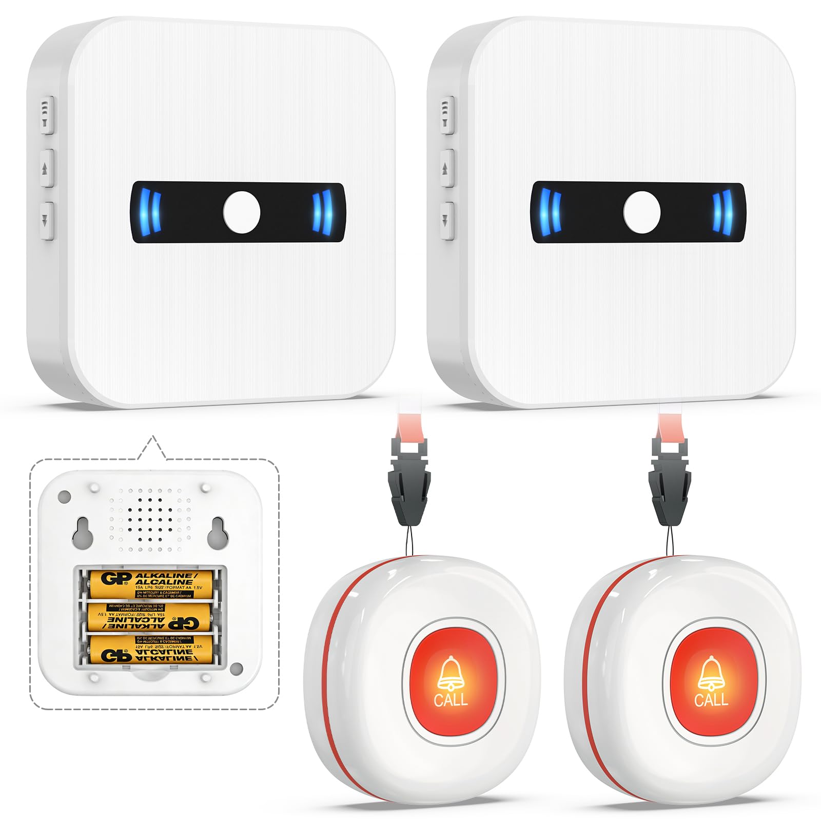 DAYTECH 呼び出しワイヤレス コールボタン 介護ベル 電池式携帯しやすい 防水 緊急アラーム 警報 (4, ホワイト)