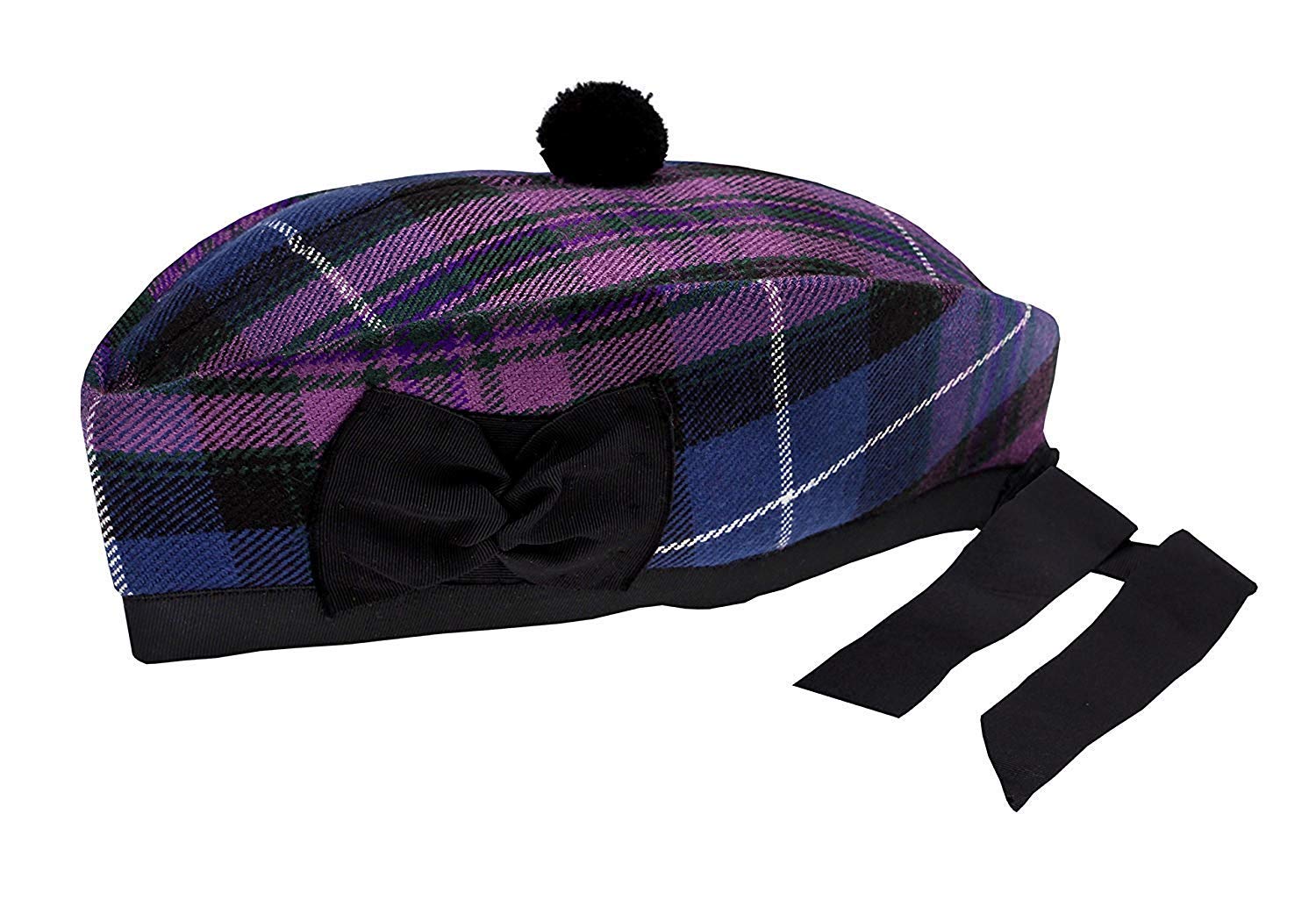 Shyne Kilts U.k Men's Purple/Black Pride Of Scotland Tartan 100% Wool Glengarry Hat Scottish Highland Wear (51)