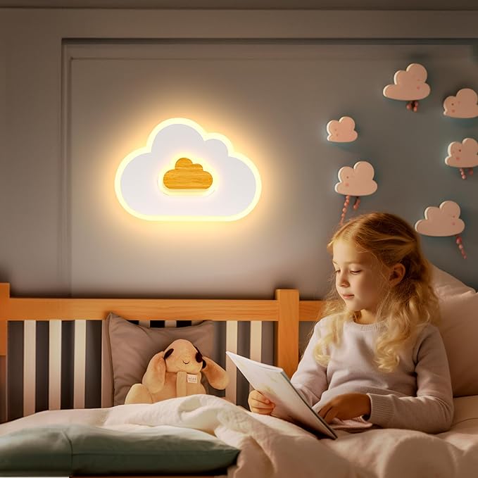 AOEH LED plafondlamp slaapkamer kinderkamerlamp plafondlamp wolken plafondlampen voor kinderen wolken wandlamp hout 17W 3000K baby plafondlamp jongens voor kinderkamer, speelgoedkamer Lampen, 30cm