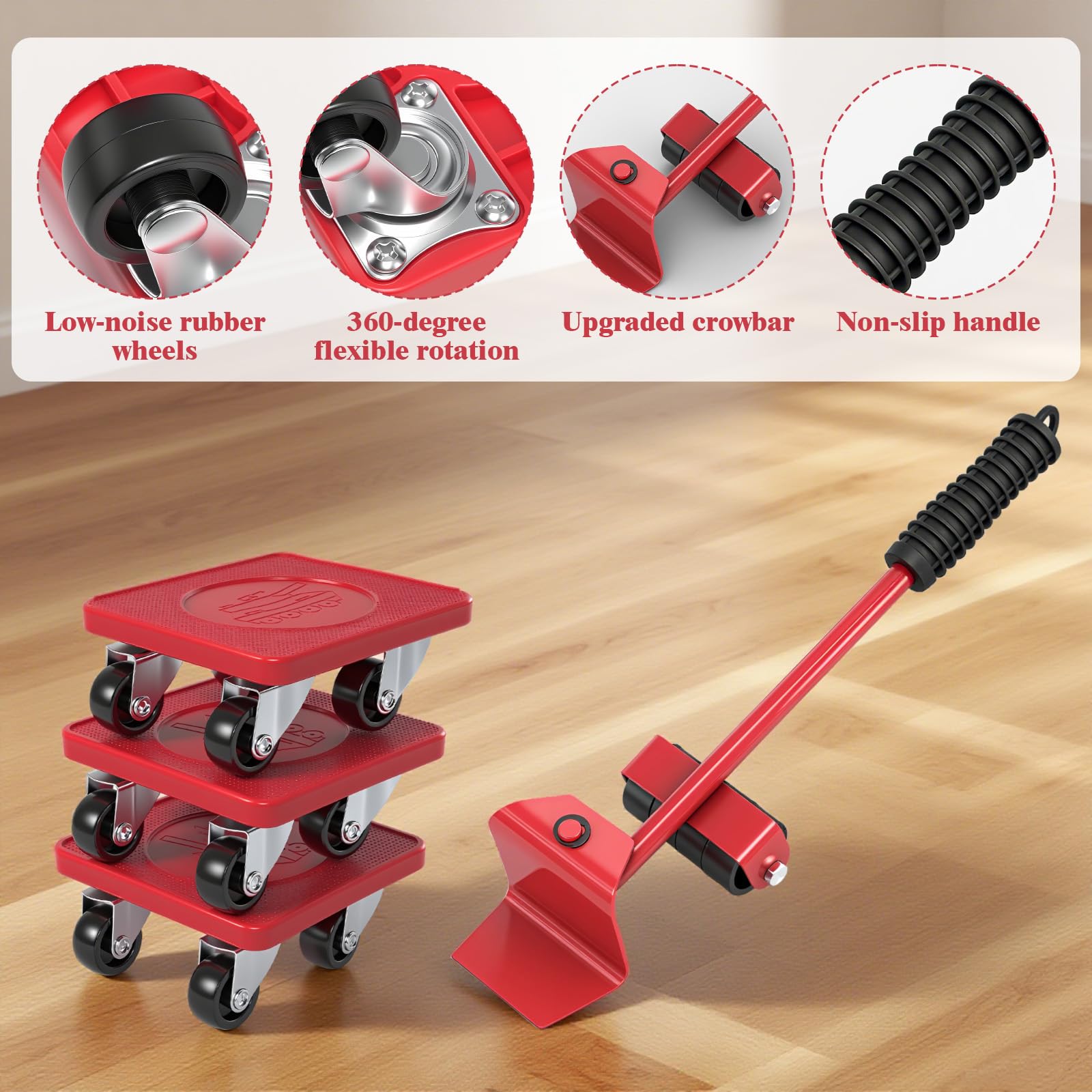 5 Pièces Kit de Transport de Meubles, Kit de Deplace Meuble a Roulette, Leve Meuble, Rotation à 360°, Leve Meuble Lourd Élévateur pour Sofa Machine Laver Garde Robe Réfrigérateur
