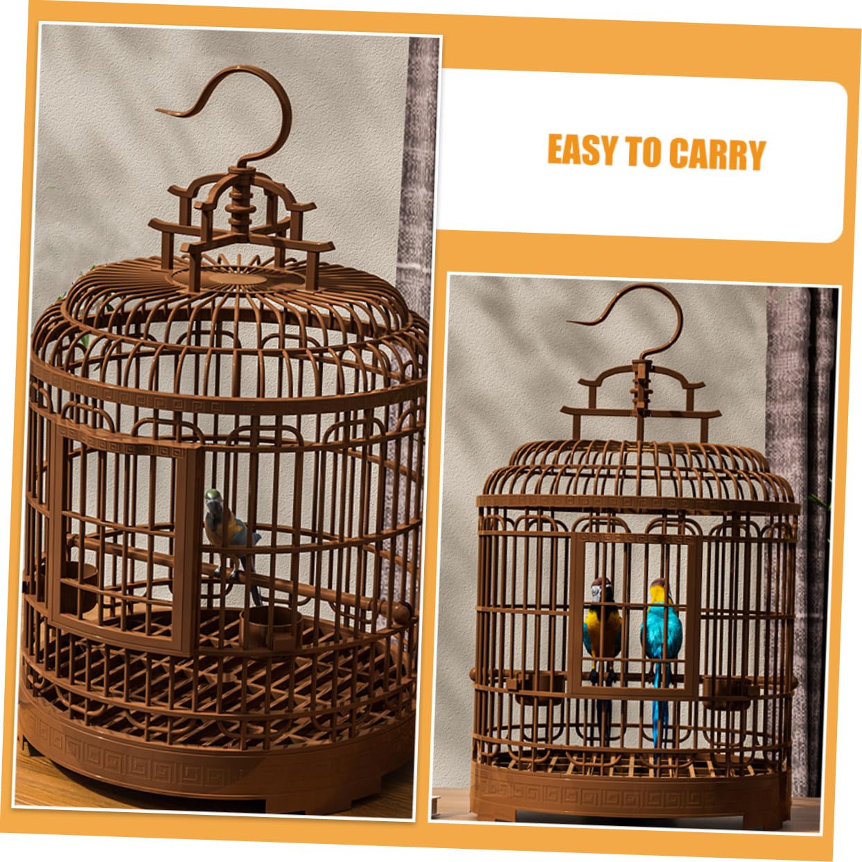 DOITOOL Gabbia per Uccelli Vintage in Plastica Resistente Portatile e Leggera per Viaggi e Uso Domestico per Pappagalli Parrocchetti e Calopsitte con Fondo Igienico Facile da Pulire