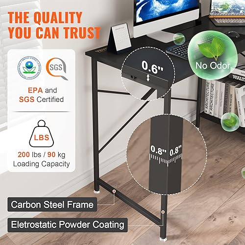 Miniatura 6 de VEVOR Escritorio de computadora en forma de L de 47 pulgadas, escritorio de esquina con estantes de almacenamiento, ranura para teléfono y gancho