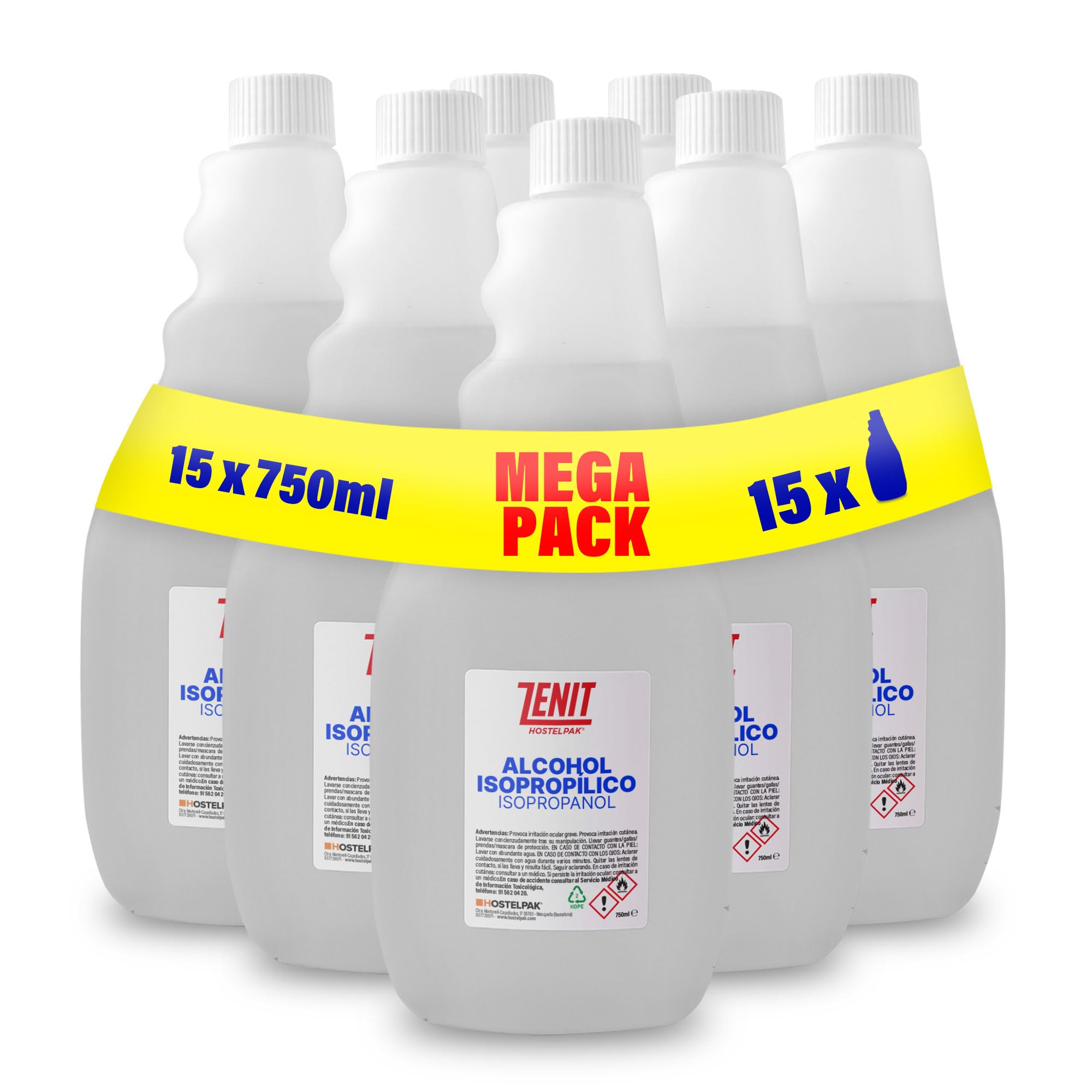 15 x 750 ml - Alcool isopropylique 94 ºC pureté, nettoyage de surfaces et composants électroniques