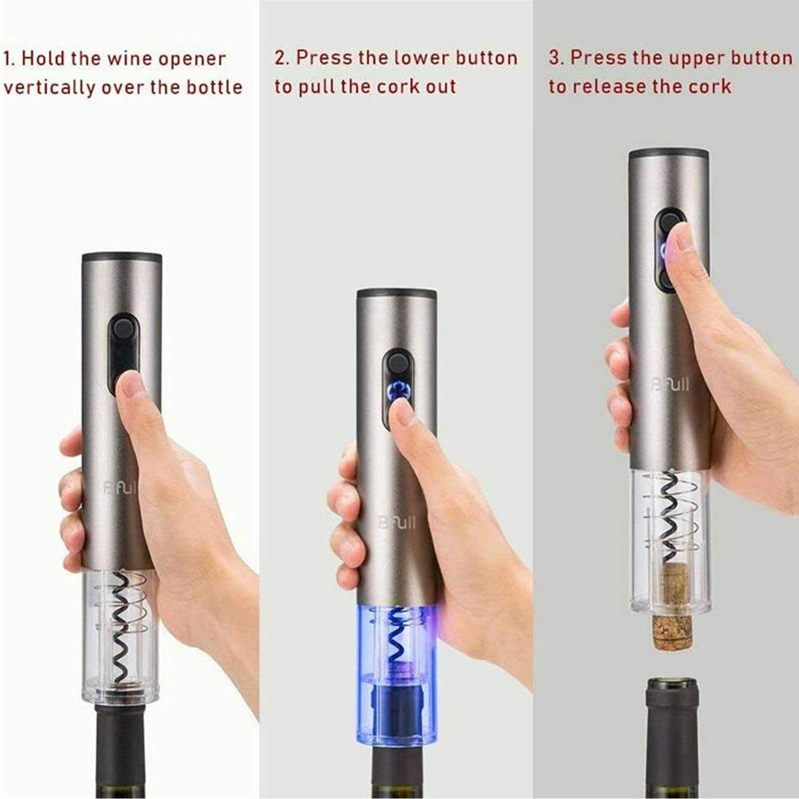 Ensemble ouvre-bouteille électrique, tire-bouchon automatique avec -capsule, verseur à vin et bouchon sous vide, ouvre-bouteille alimenté par batterie pour les amateurs de vin, (Noire)