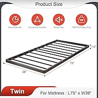 Vista 2 de Base de cama de perfil bajo con somier metálico de 1,6 pulgadas, resistente para cama individual, base de colchón robusta, fácil montaje, sin