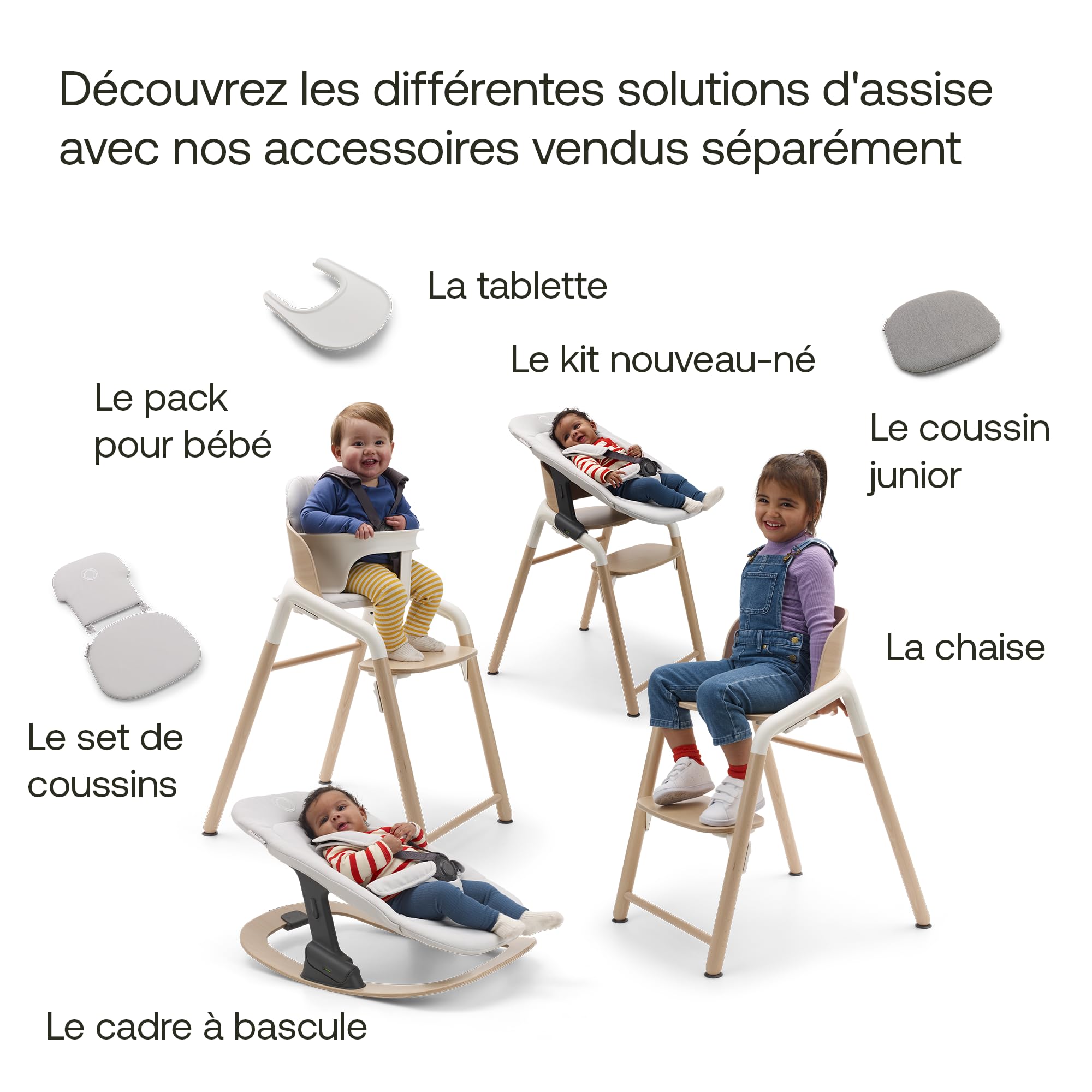 Bugaboo Giraffe Coussins kit bébé, ensemble pour dossier et siège de chaise haute, tissus de haute qualité, hydrofuge et antitache, facile à nettoyer, Gris