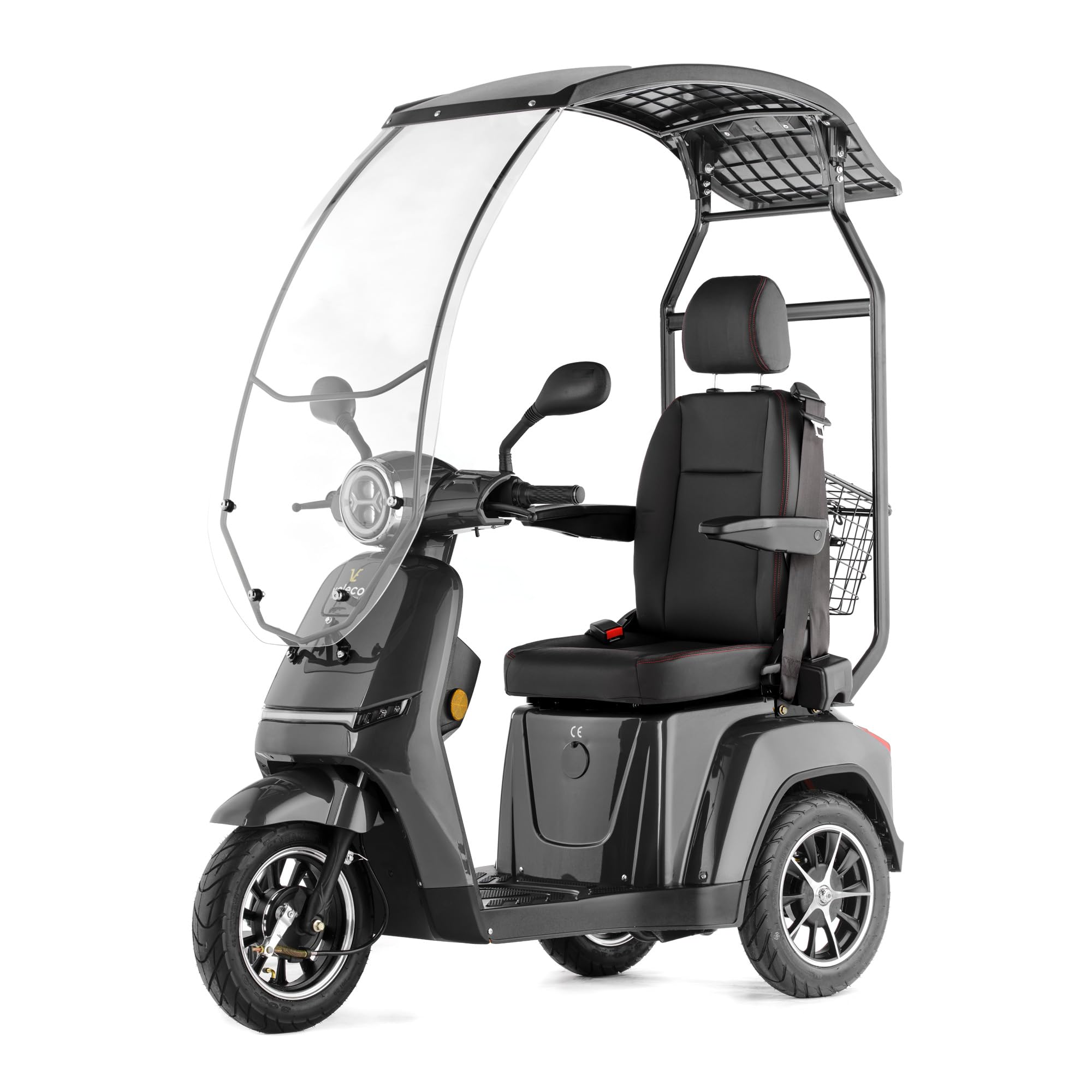 VELECO TURRIS con asiento de capitán ajustable y con techo y parabrisas, intuitivo y fácil de manejar. Dispositivo de movilidad completamente montado, ayuda para personas con discapacidad (Gris)