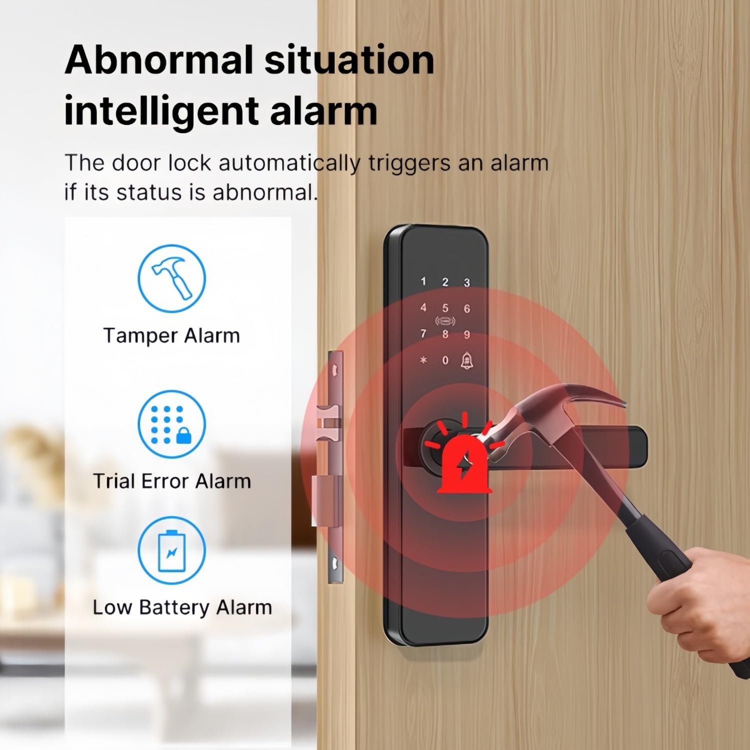SL001 Security Smart Lock, Keypad Door Lock with Handle, Fingerprint Door Knob, Keyless Entry Door Lock for Front Door and Bedrooms, with Door Bell Function, Wi-Fi, IC Card, App Control, Black