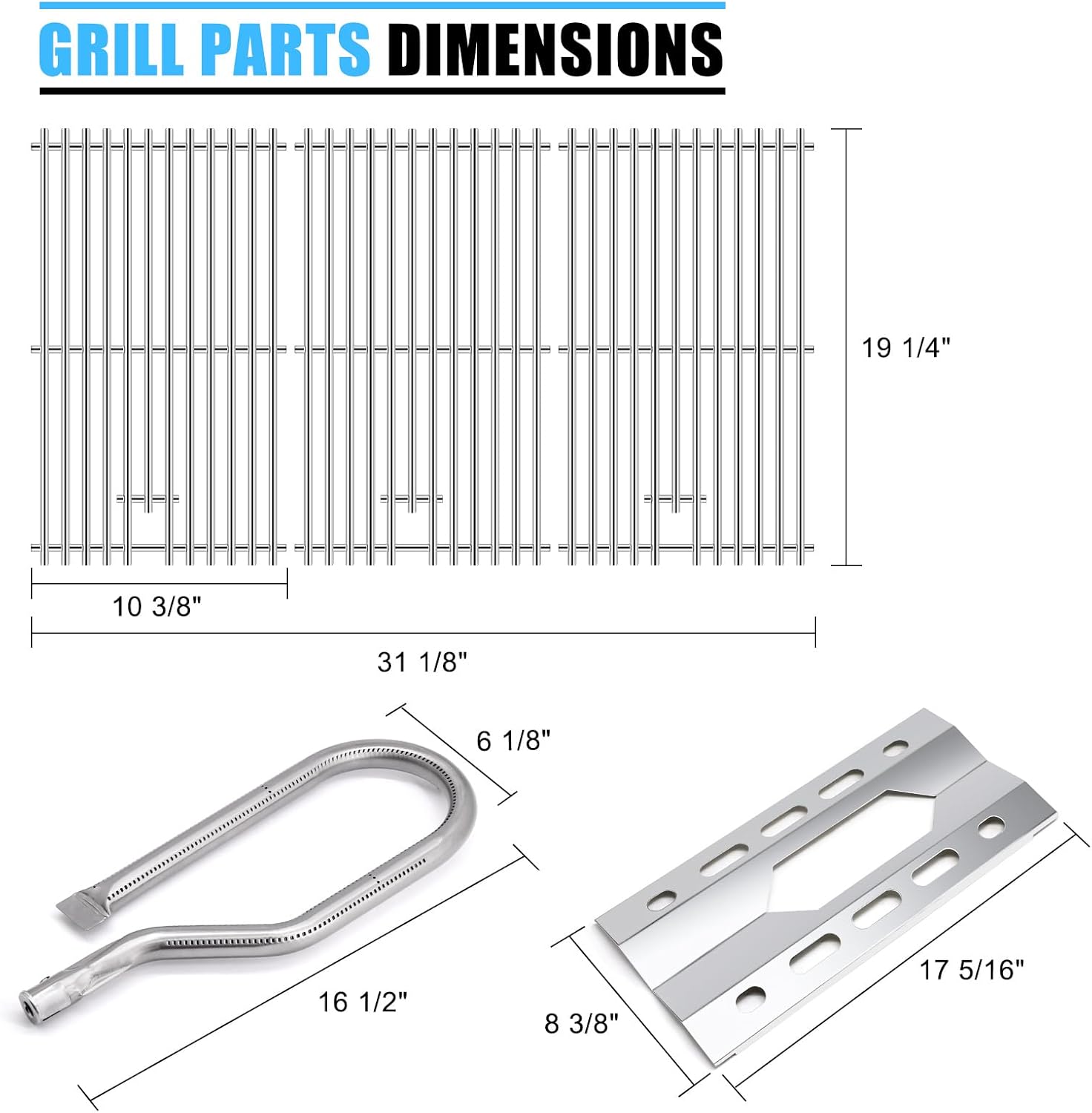 Adviace Grill Replacement Parts for Kirkland 720-0011 720-0108, Grill Grates & Grill Burners & Heat Plates for Costco Kirkland Signature 720-0011-LP BBQ Gas Grill