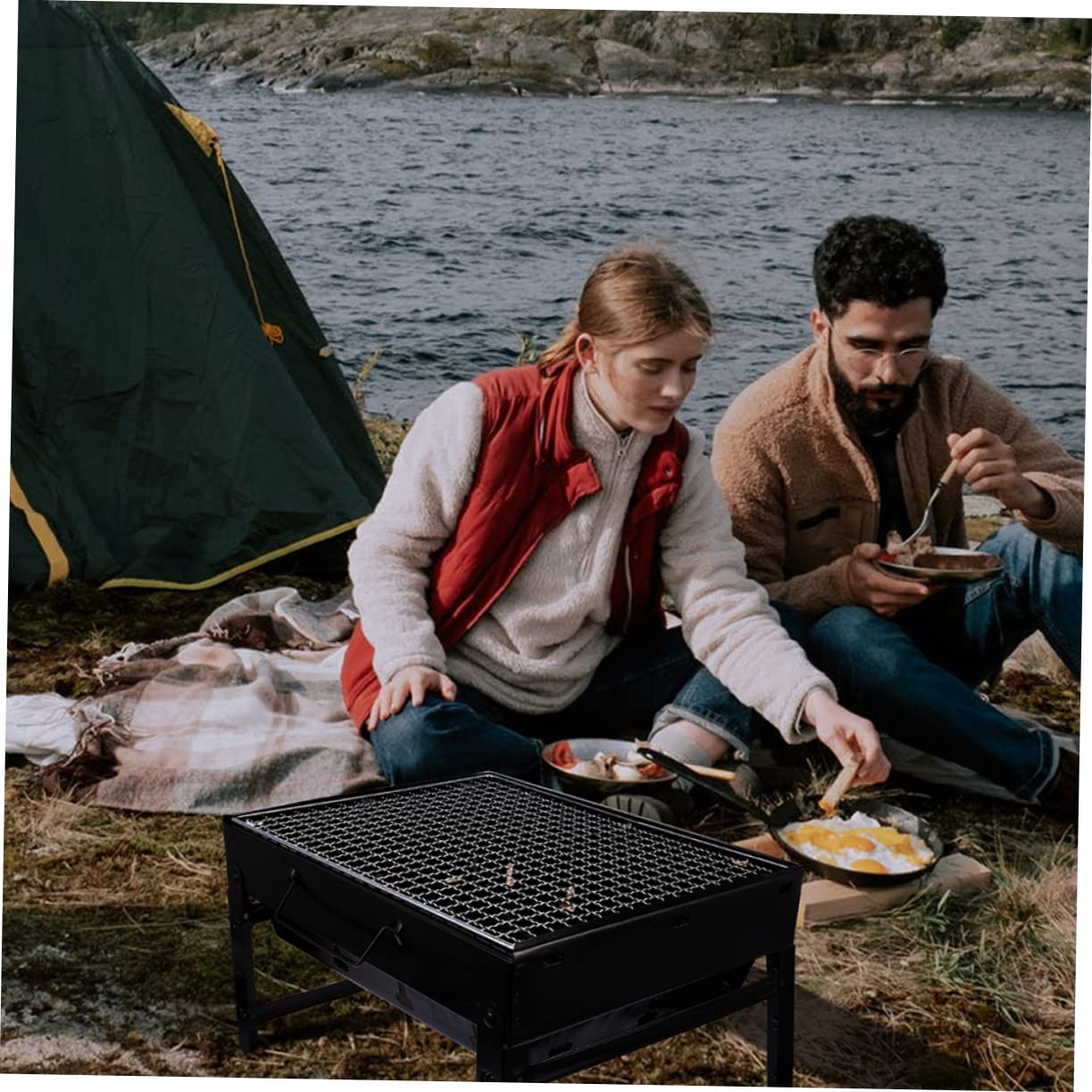Grill Ogrodowy Przenośny Grill Kempingowy Grill Łatwy Do Pieczenia Mały Składany Grill Wykonany Z Wytrzymałej Stali Do Gotowania Na Świeżym Powietrzu