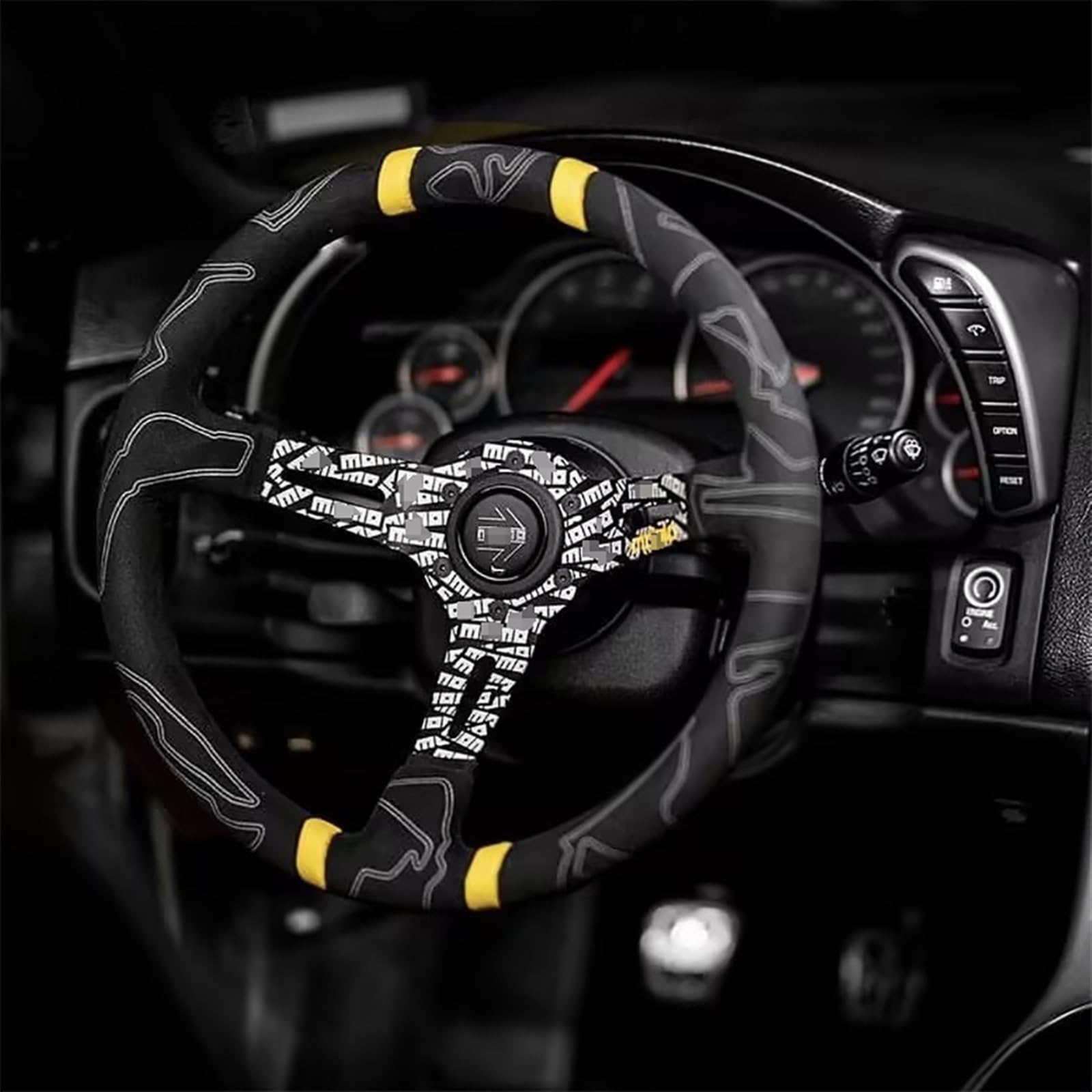 Volant de sport en cuir de haute qualité pour MOMO, voiture de course, volant en daim de 350 mm (Couleur : jaune)