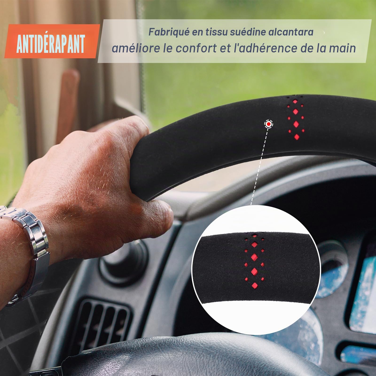 ZATOOTO Couvre Volant Camion Suède 44-46 cm, Protection Repère 12 Heures | Couvre Volant Sport, Housse de Protection Anti-Transpiration, Montage Facile, Toucher Agréable, Style Épuré, Durable