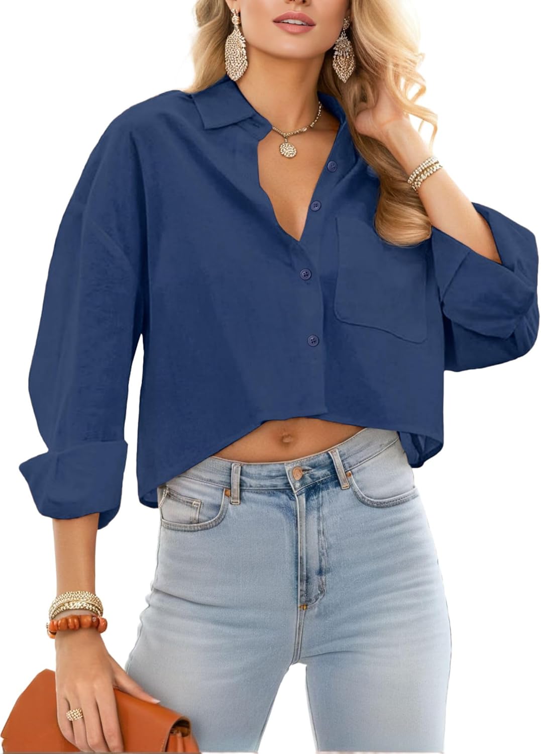 JINKESI Button Down Shirts & Blouses for Women Long Sleeve Slim Fit Office Casual Business with Pocket 100% Cotton