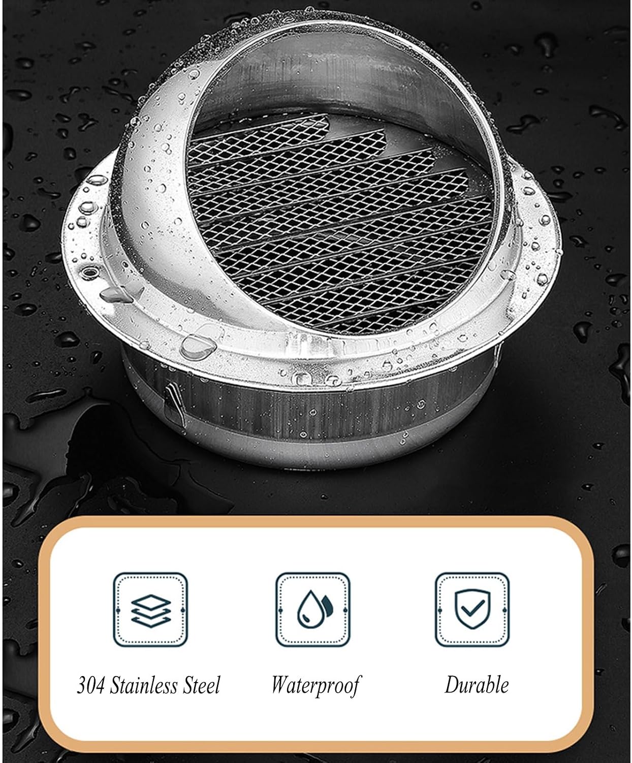 Wall Vent Outlet Round Vent Cover 304 Stainless Steel,Louvered Vent with Built-in Screen Mesh,with Gloves, Prevents Headwinds and Rain Air Soffit Vents,Air Vent,300mm/11.81in