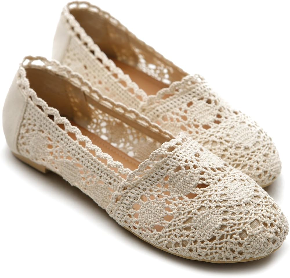 Ollio Womens Shoe Lace Ballet Breathable Flat 6.5 Beige