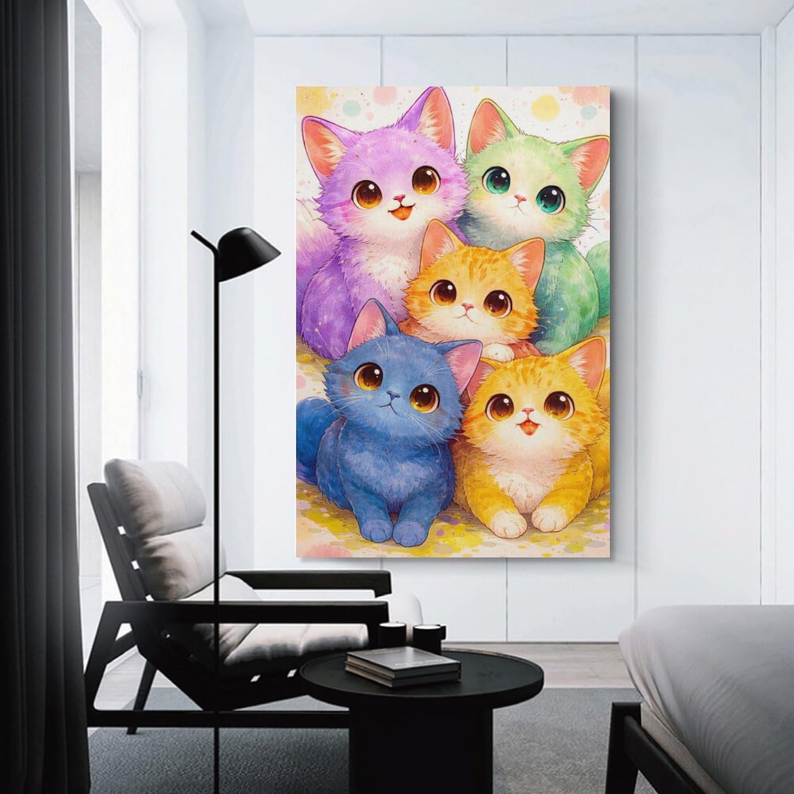 Junmoney Decorative Wall Artwork Group of Cute Colorful Kittens, 20x30inch(50x75cm), for Living Room, Bedroom Or Apartment Walls, Decorative Artwork for Empty Walls