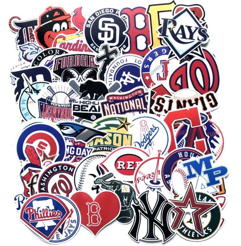 53 pcs Baseball Team Fans Logo Stickers Collection Vinyl Waterproof Stickers for Water Bottles Car Laptop Luggage Motorcycle Snowboard Phone Cute Decal Kids Teens Boys