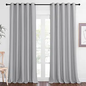 NICETOWN Blackout Silver Grey Curtain Vertical Blinds, Grommet Room Darkening Curtain Thermal Drape Extra Long Sound Dampening for Living Room/Bedroom (W66 x L102, 1 Panel)