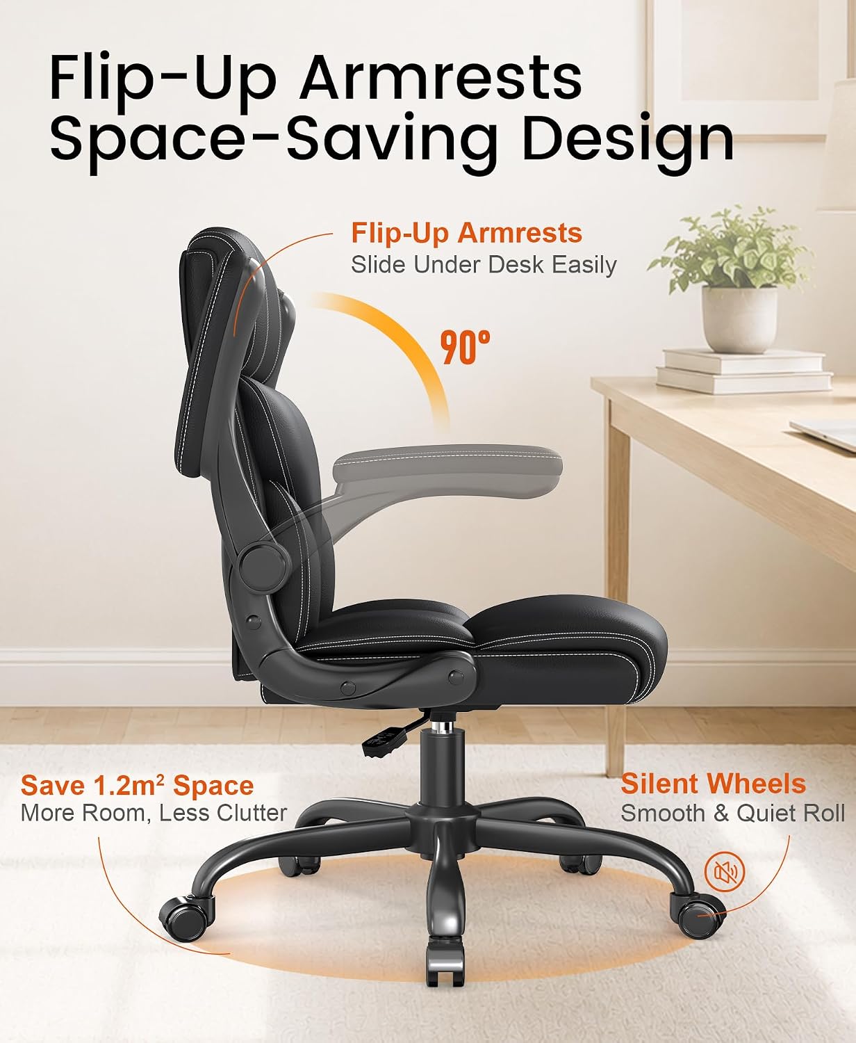 Leather Office Chair, PU Home Computer Desk Chairs with Back Support image 5