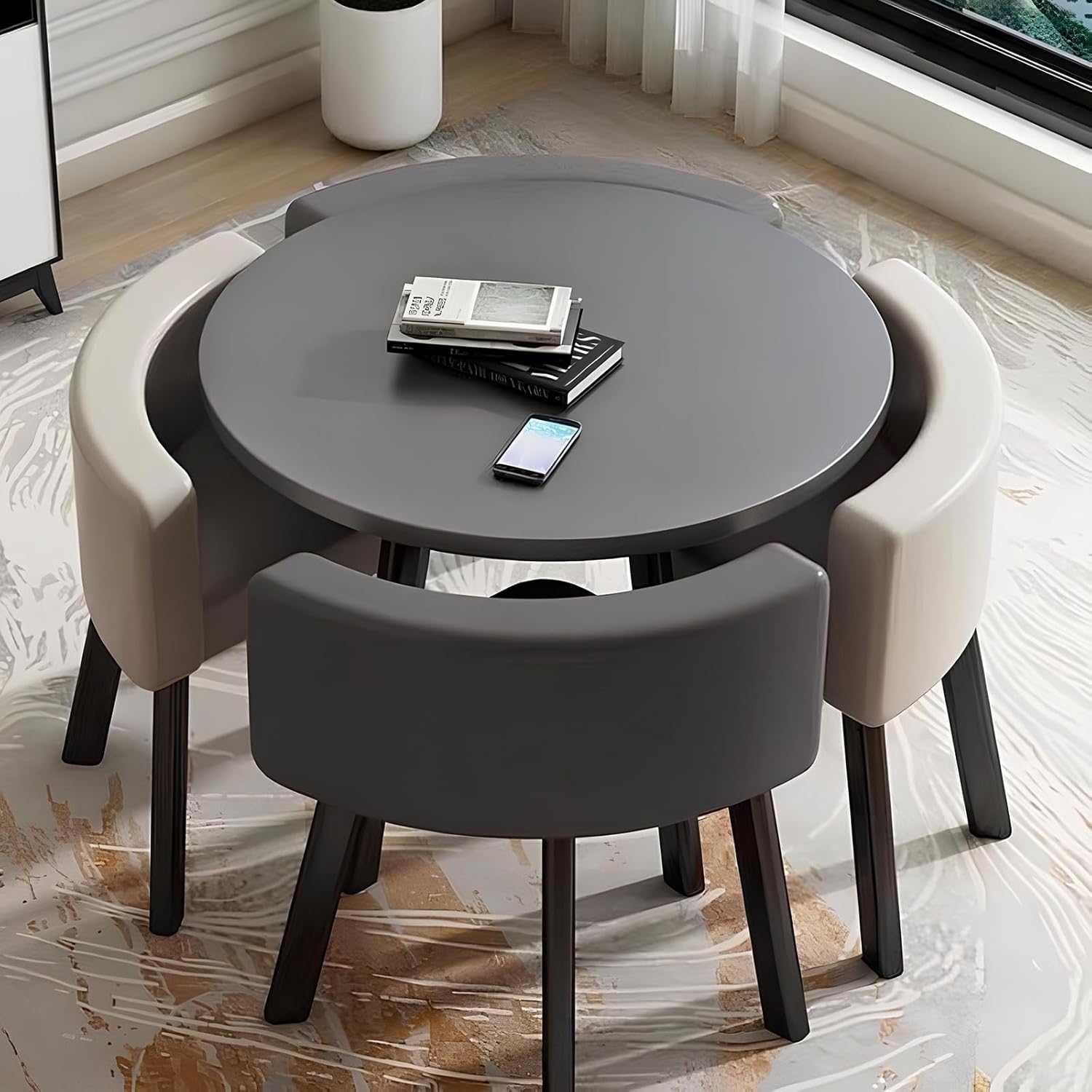 Modern Small Conference Room Office Table and Chair Set Space Saving Dark Gray Furniture for Business Meetings and Negotiations,One Color Orange,One Color Orange