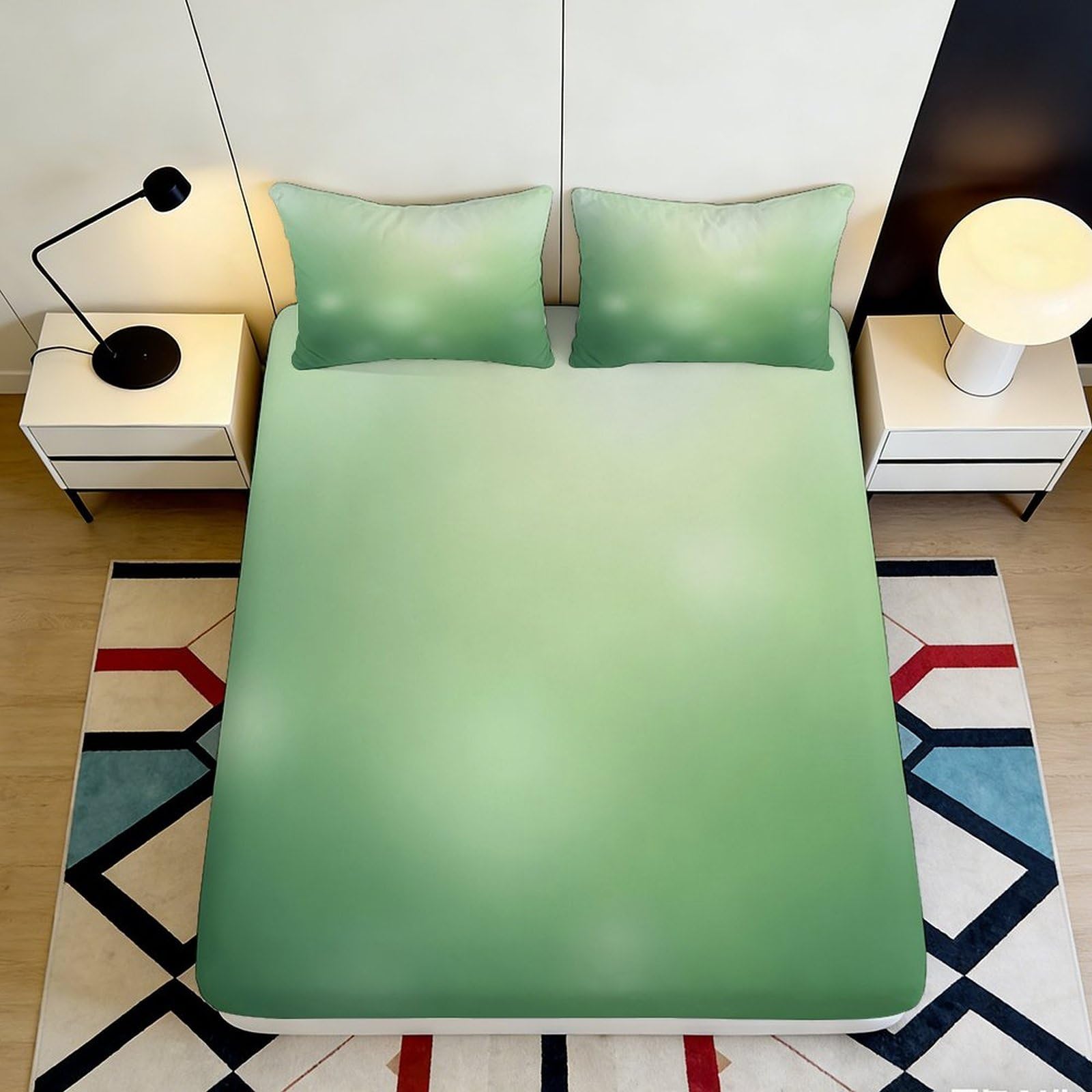 Uxinyoume Style-3 3D Printed Gradient Green Fitted Sheet Microfiber Soft Anti-Slip Ombre Mint Mattress Cover Bedroom Dorm Easy Care Decor 90X200x25cm