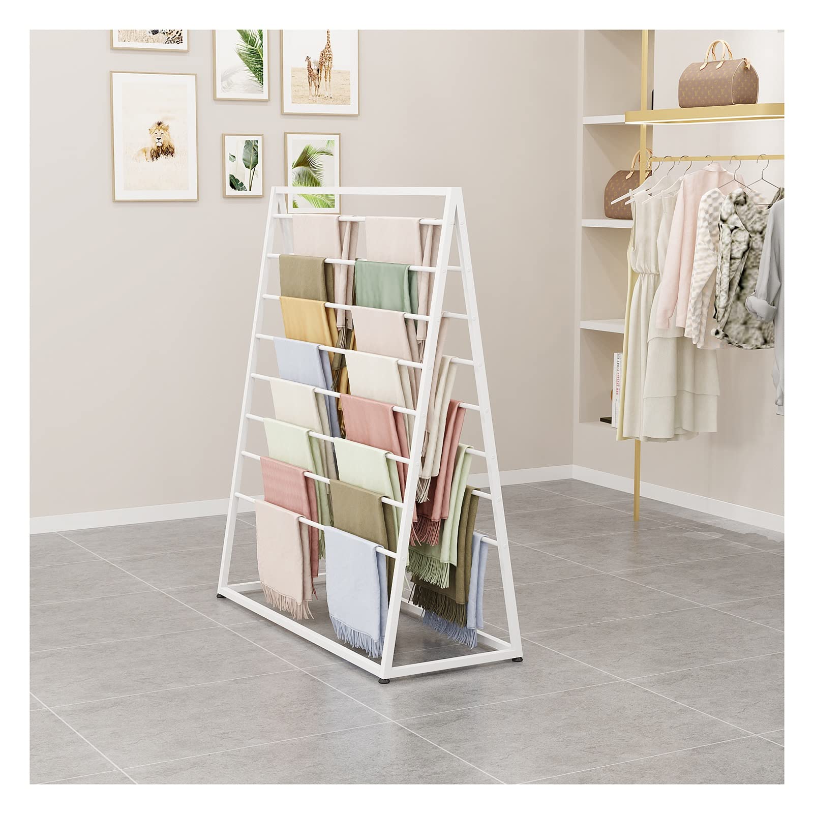 HTTGDGDH Freestanding Scarf Display Rack With Multi-Hooks, Decorative Shawl And Scarf Hanger Organizer For Retail Store, Boutique And Home Decor